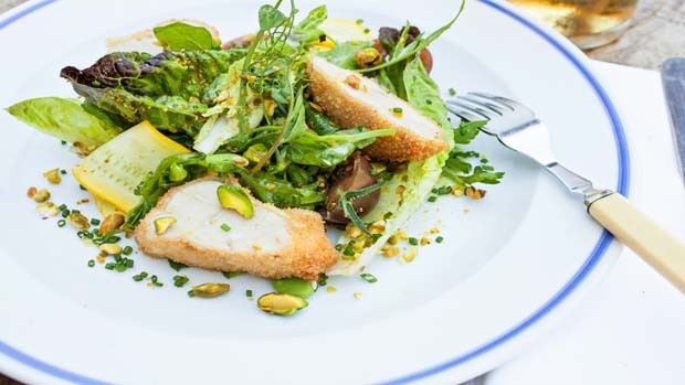 Crispy Sweetbreads with Gem lettuce and pistachio-buttermilk dressing 