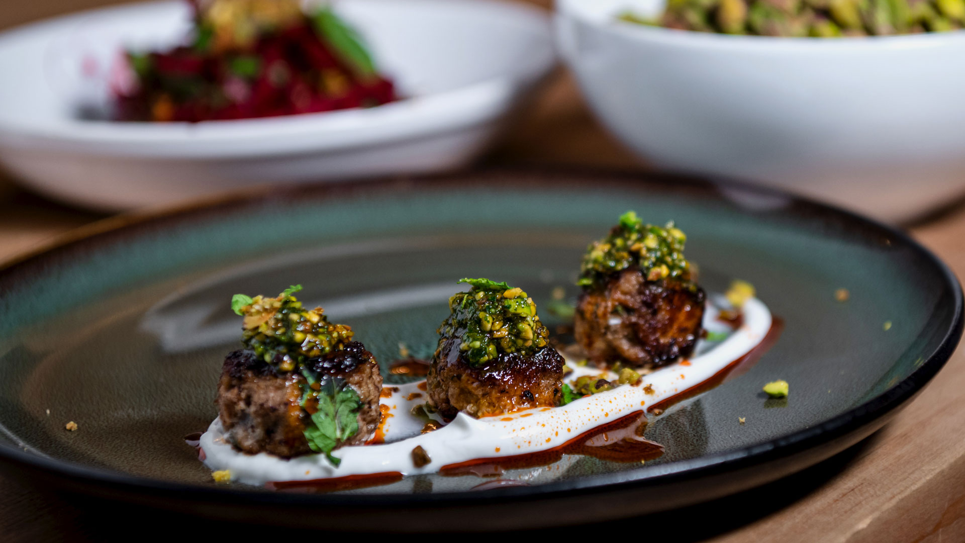 Lamb Meatballs with Pistachio Pesto