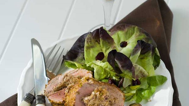 Pistachio Cranberry Goat Cheese Stuffed Pork Tenderloin by Carol Kicinski