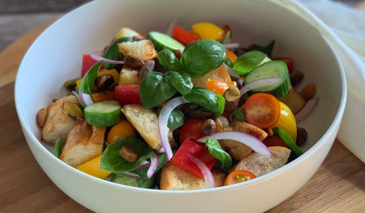 Autumn Panzanella with Pistachio Vinaigrette 