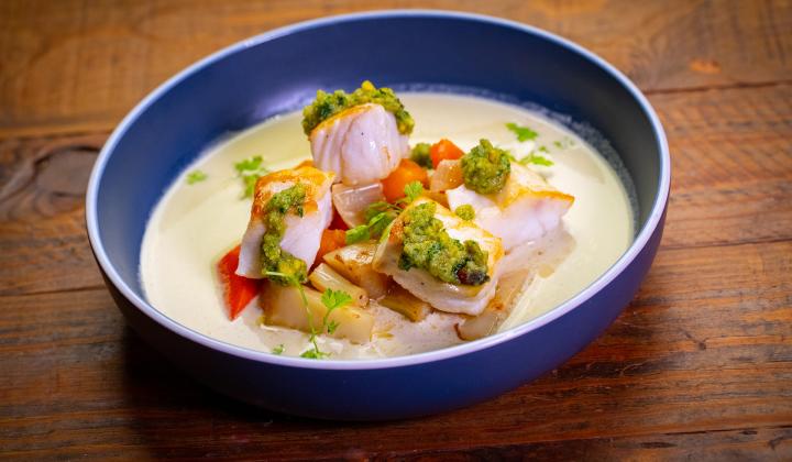 Halibut with Pistachio Soup