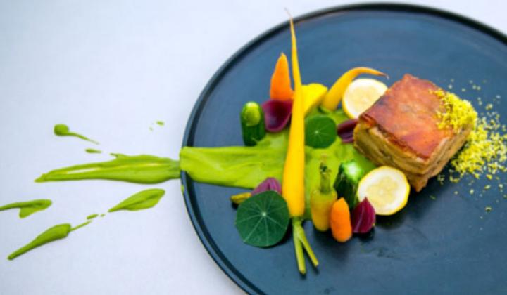 Lechon with Pistachio Mole and Pickled Vegetables 