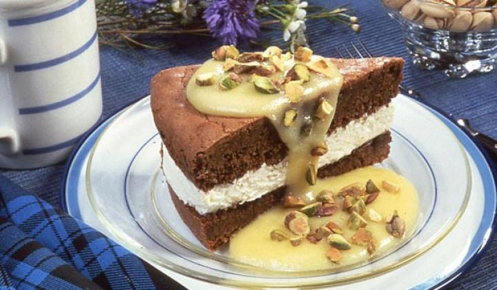 Pistachio Chocolate Cake with Custard