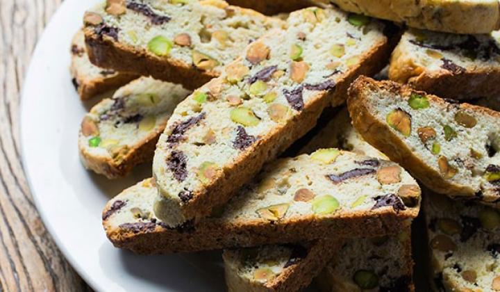 Pistachio Chocolate Chunk Biscotti