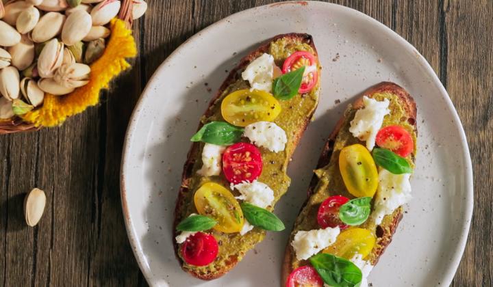 Pistachio & Mozzarella Crostini