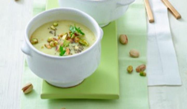 Pistachios Celery Romanesco Soup with Pistachios and Chia Seeds