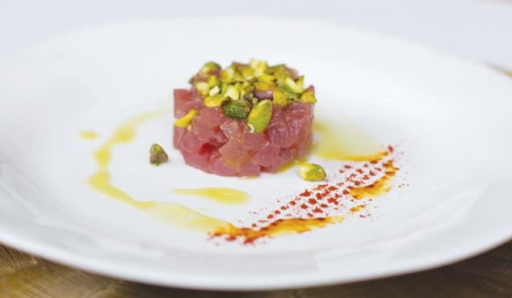 TUNA CRUDO WITH PISTACHIOS AND PISTACHIO OIL